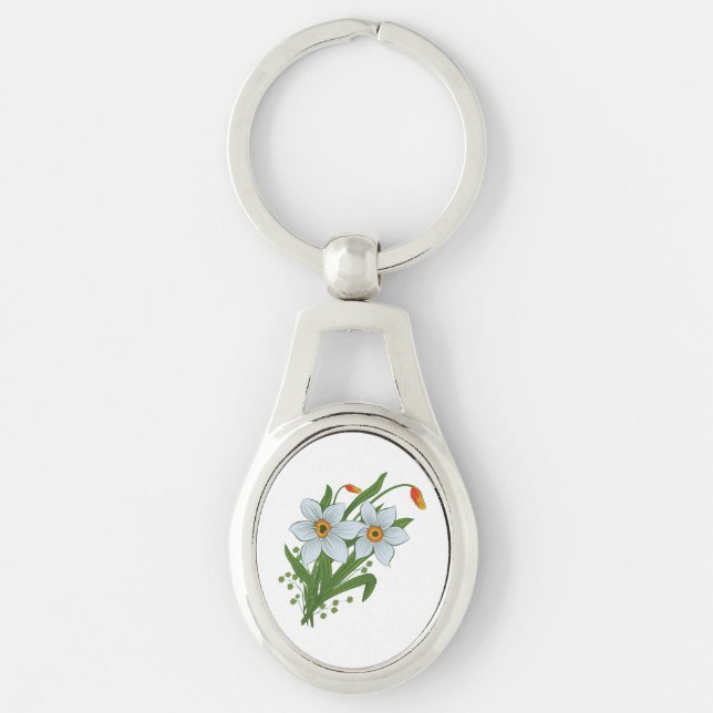 Tulips and Daffodils Flowers Keychain (Front)
