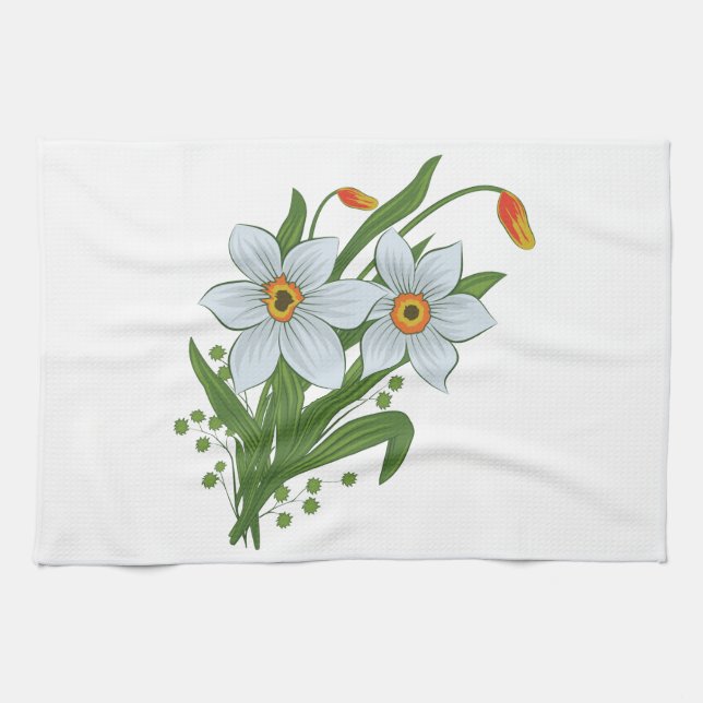 Tulips and Daffodils Flowers Kitchen Towel (Horizontal)