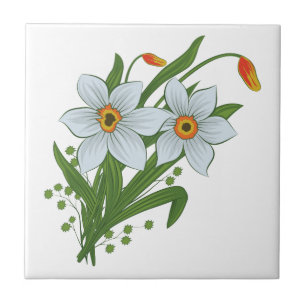 Tulips and Daffodils Flowers Tile