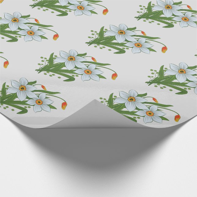 Tulips and Daffodils Flowers Wrapping Paper (Corner)