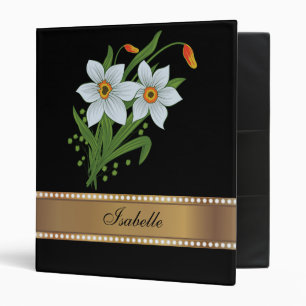 Tulips and Daffodils Gold Personalized Name Binder