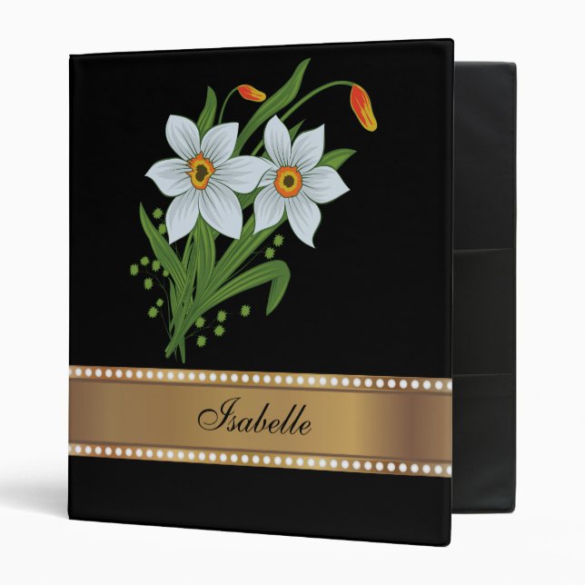 Tulips and Daffodils Gold Personalized Name Binder (Front/Inside)