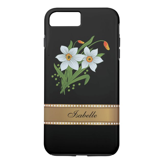 Tulips and Daffodils Gold Personalized Name Case-Mate iPhone Case (Back)
