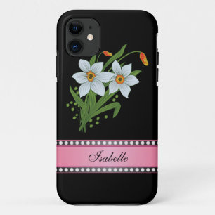 Tulips and Daffodils Pink Personalized Name iPhone 11 Case