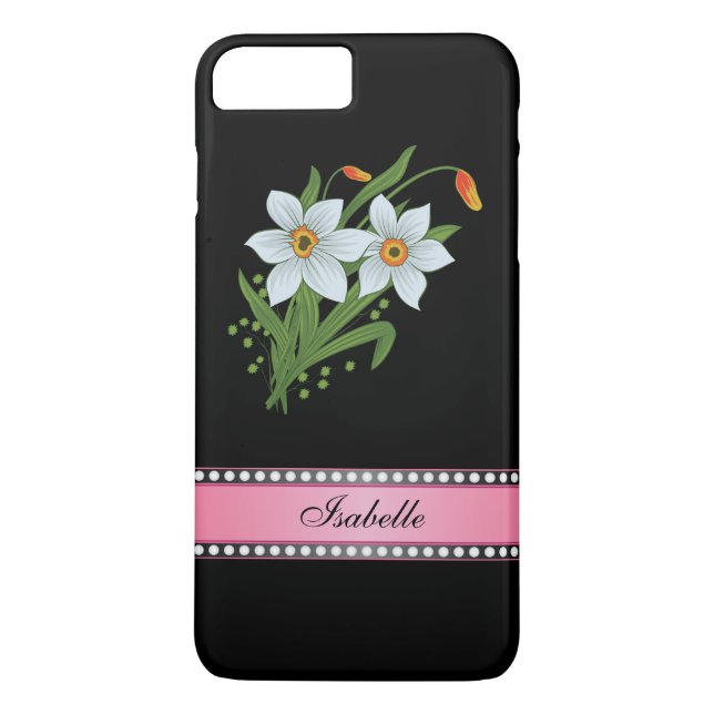Tulips and Daffodils Pink Personalized Name Case-Mate iPhone Case (Back)