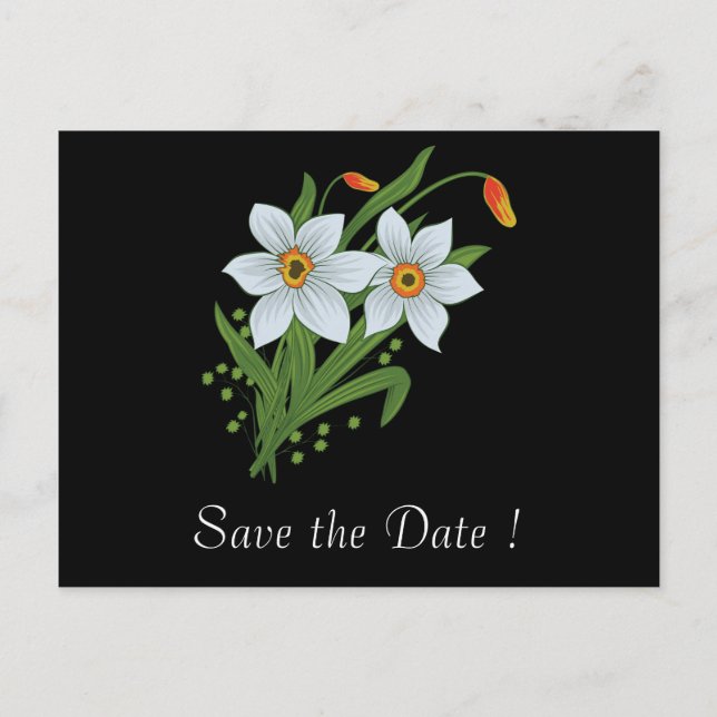 Tulips and Daffodils Save the Date 80th Birthday Announcement Postcard (Front)
