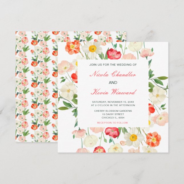 Tulips and Daffodils Spring Wedding Invitation (Front/Back)