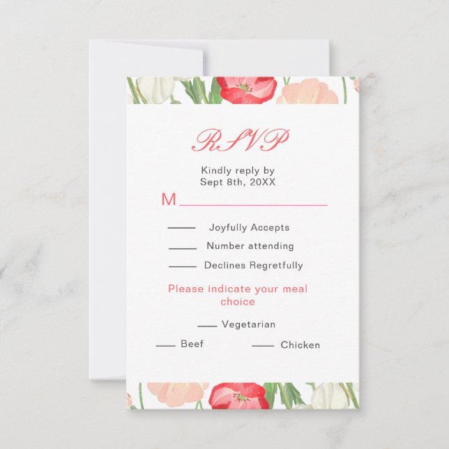 Tulips and Daffodils Spring Wedding RSVP Card (Front)