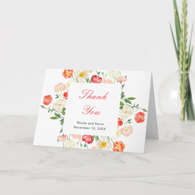 Tulips and Daffodils Spring Wedding Thank You Card (Front)