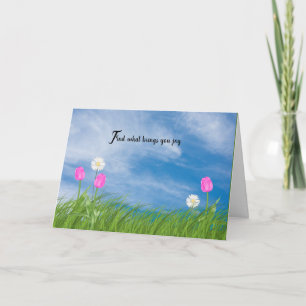 tulips and daisies in grass card