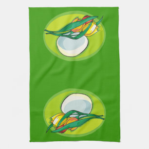 Tulips and Egg Green Kitchen Towel