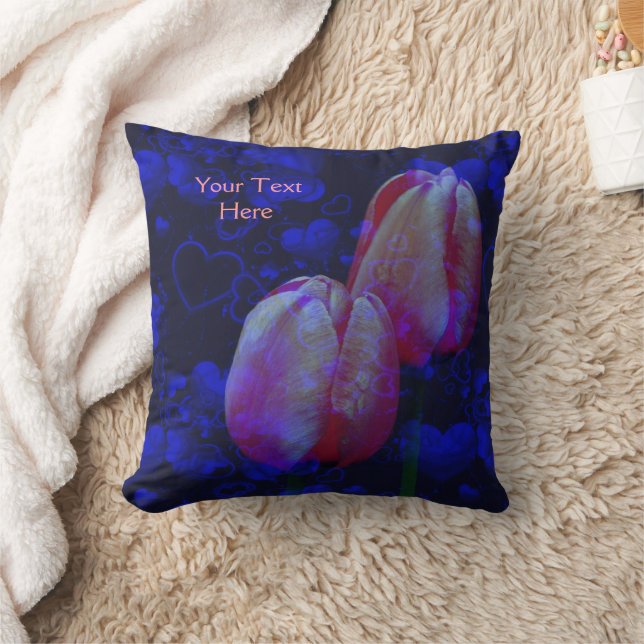 Tulips And Hearts Abstract Personalized  Throw Pillow (Blanket)