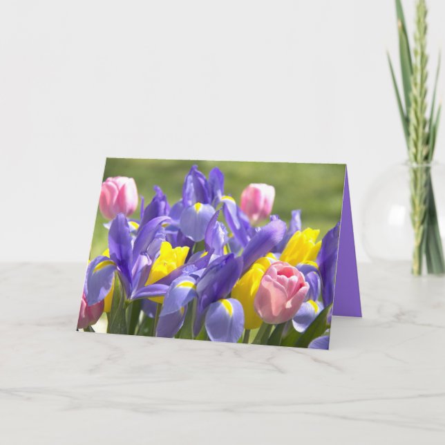 Tulips And Irises Flowers Blank Inside Card (Front)