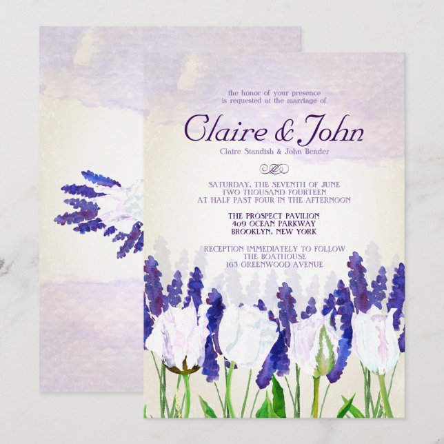 Tulips and Lavender Wedding Invitations (Front/Back)