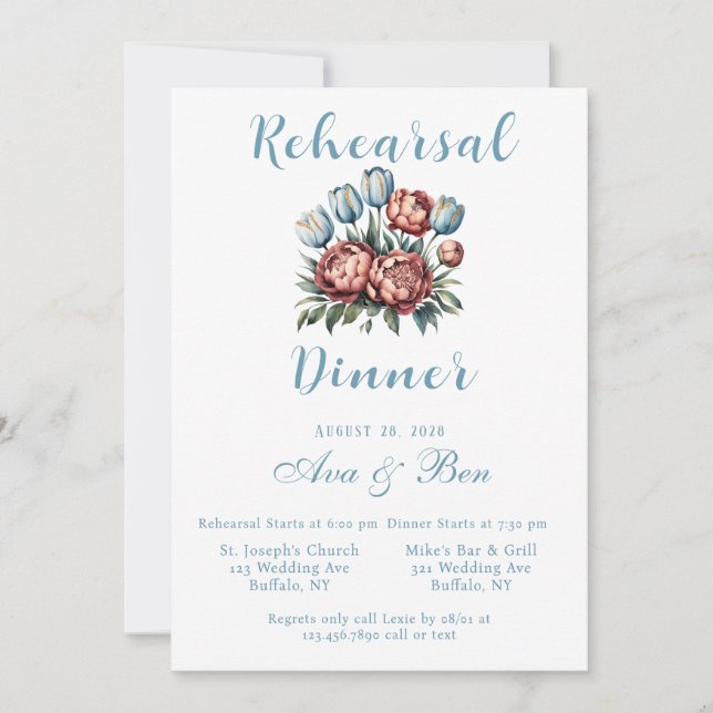 Tulips and Peonies Rehearsal Dinner Invitation (Front)