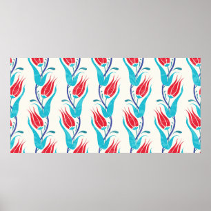 Tulips background. Traditional turkish motif. seam Poster