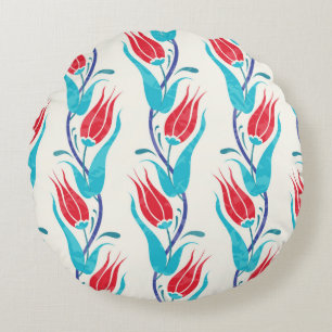 Tulips background. Traditional turkish motif. seam Round Pillow