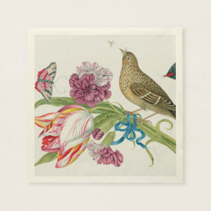 Tulips, Bird Butterfly Fine Art Paper Napkins