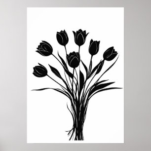 Tulips black and white flower art poster