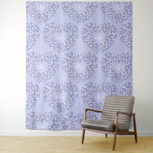 Tulips blue white monogram wedding backdrop tapestry