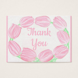 Tulips Border Pink Floral Thank You Card