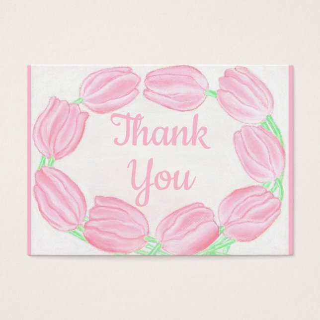 Tulips Border Pink Floral Thank You Card (Front)