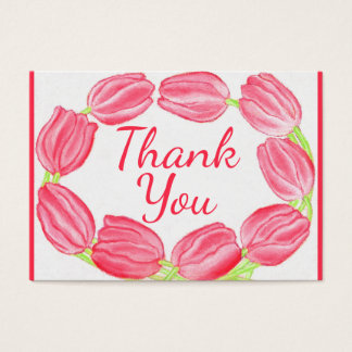 Tulips Border Red Floral Thank You Card