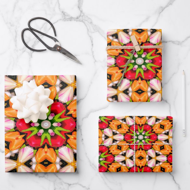 Tulips Bouquet Pattern Wrapping Paper Sheet (Front)