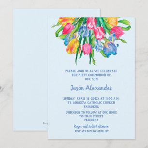 Tulips Boy First Communion Invitations