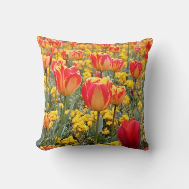 Tulips, Bright and colourful yellow and red Throw Pillow (Front)