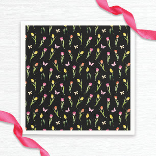 Tulips & Butterflies Black Pattern Bridal Shower  Napkin