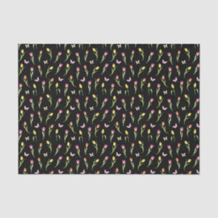 Tulips & Butterflies Black Pattern  Tissue Paper