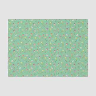 Tulips & Butterflies Green Pattern Tissue Paper