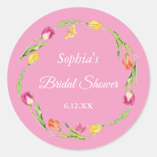 Tulips & Butterflies Pink Bridal Shower Classic Round Sticker