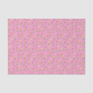 Tulips & Butterflies Pink Pattern  Tissue Paper