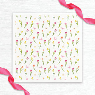 Tulips & Butterflies White Pattern Bridal Shower  Napkin