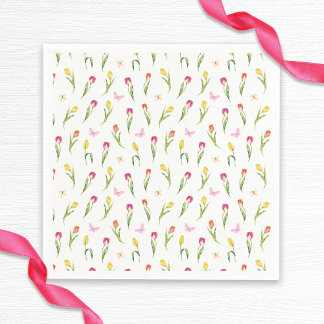 Tulips & Butterflies White Pattern Bridal Shower  Napkin