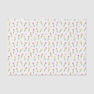 Tulips & Butterflies White Pattern  Tissue Paper