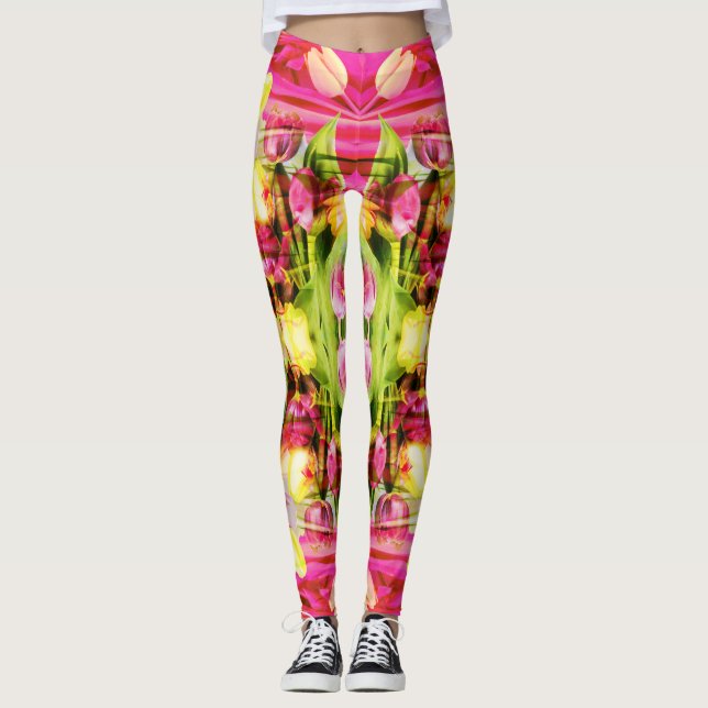 TULIPS - Coloured Tulips of Fractal Art - Leggings (Front)