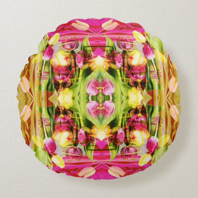 TULIPS - Coloured Tulips of Fractal Art - Round Pillow (Front)