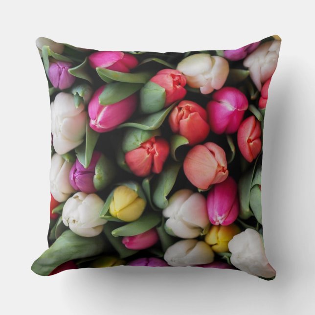 Tulips Colourful Flowers Easter Spring Throw Pillow (Front)
