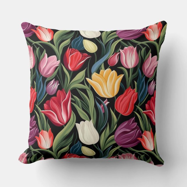 Tulips Cotton Throw Pillow (Front)