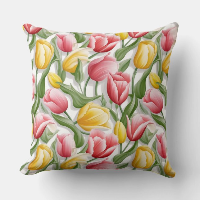 Tulips Cotton Throw Pillow (Front)