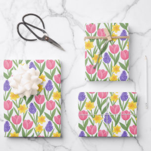 Tulips, Daffodils, Hyacinths Coloring Style Wrapping Paper Sheet