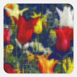 Tulips digital effect of style "impression"  square sticker