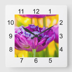 Tulips Enchanting Dark Pink Square Wall Clock
