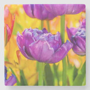 Tulips Enchanting Deep Pink Stone Coaster