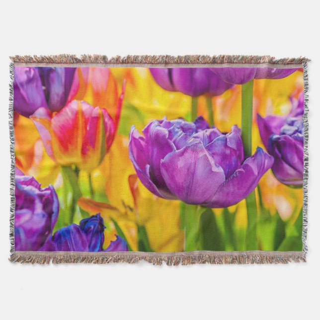 Tulips Enchanting Deep Pink Throw Blanket (Front)