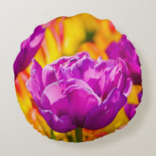 Tulips Enchanting Violet Round Pillow