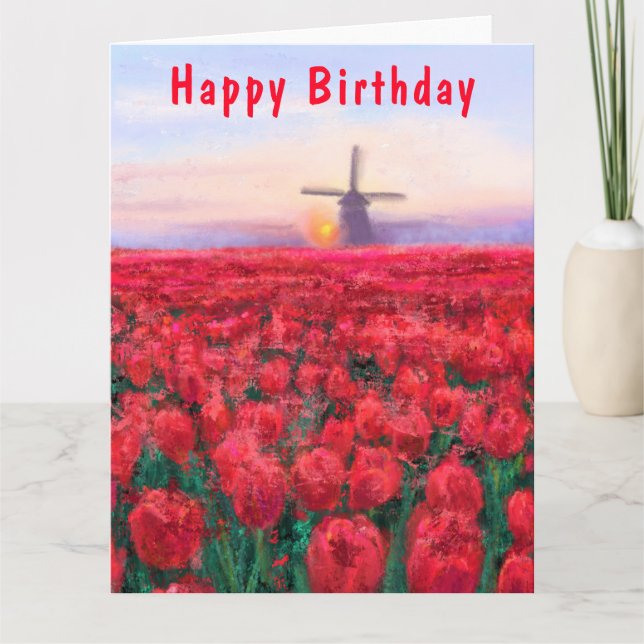 Tulips Field Birthday Card Spring in Netherland (Front)